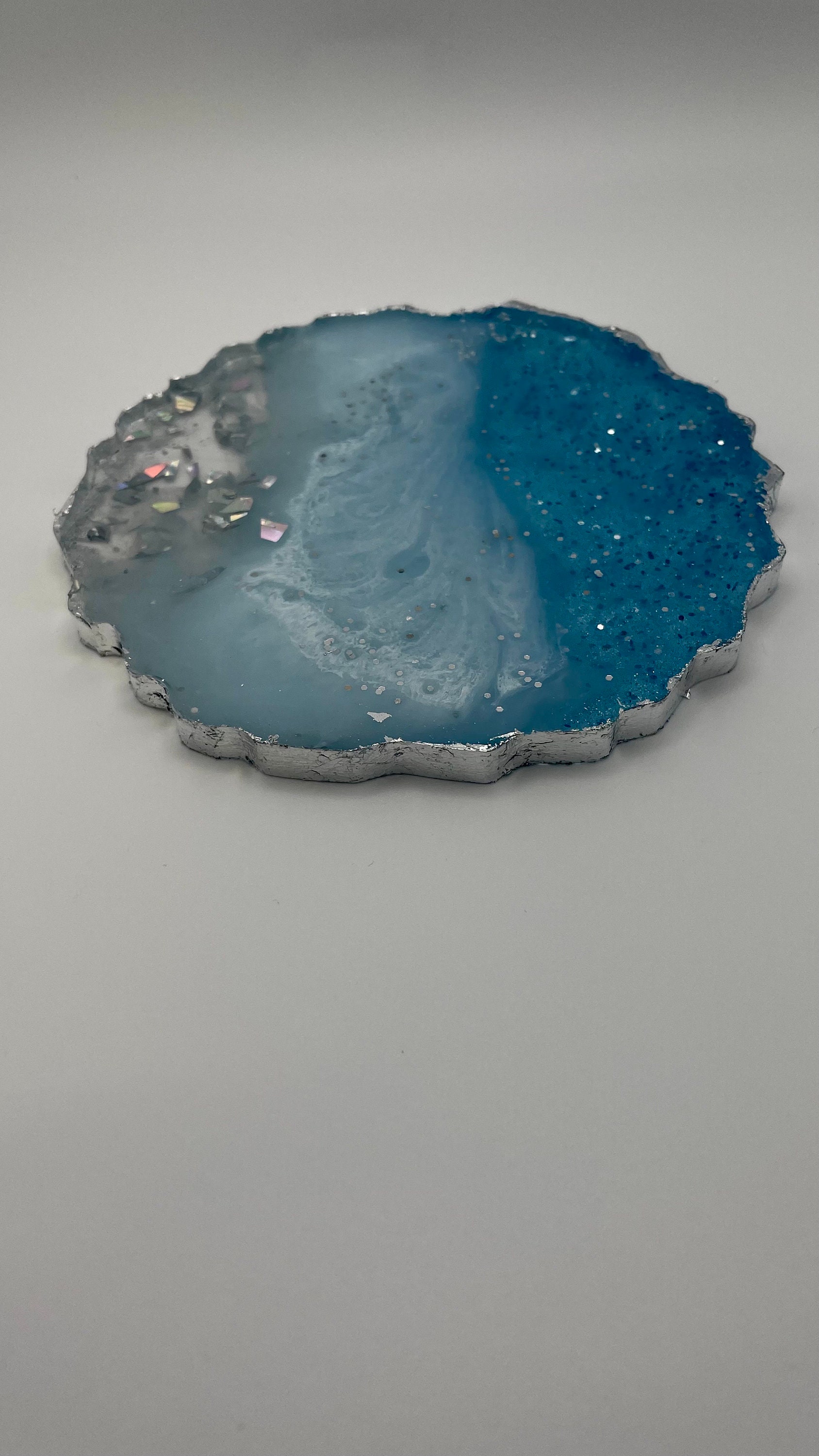 Blue to White Ombré Effect, Handmade Round Resin Coaster-with Silver ...