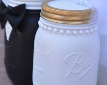 Bride and Groom Mason Jar- Wedding Mason Jar Set