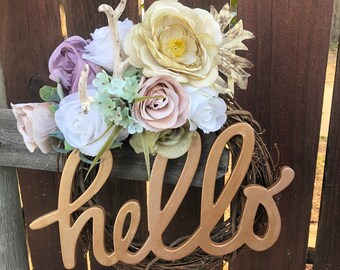 Front Door Fall Wreath- Custom Colors- Hello Wreath- Front Door Fall Decor