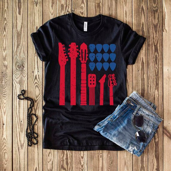 Vintage Guitar Flag T-shirt Distressed 