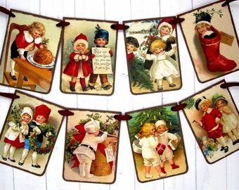 CHRISTMAS Banner, Vintage Christmas Bunting, Victorian Christmas, Christmas Decor, Christmas Gift idea, Christmas ornament, Stocking Filler