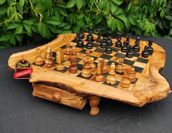 Jeu D échec En Bois D Olivier ECHIQUIER en BOIS OLIVIER jeux echec 50x50cm bois olive | Etsy