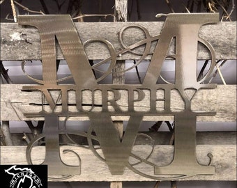 Fancy Split Letter Monogram Metal Wall Art
