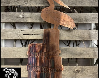 Nautical Pelican on Stump  WALL ART DECOR copper/bronze plated 