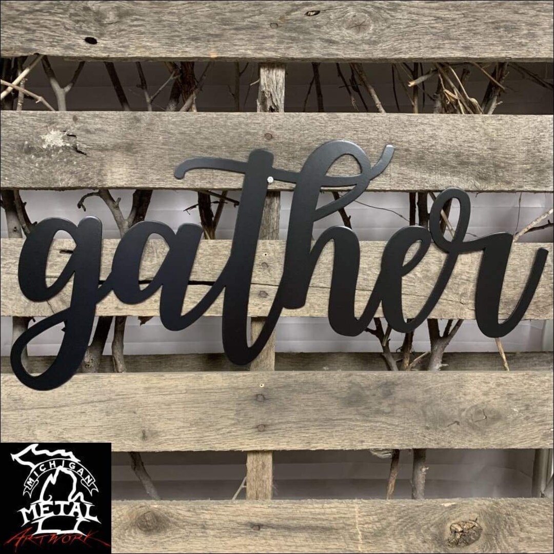 Gather Cursive Metal Wall Art Etsy
