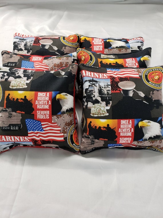 PATRIOTIC American Flag USMC Marines Cornhole Bean Bags 8 ACA Regulation Bags 