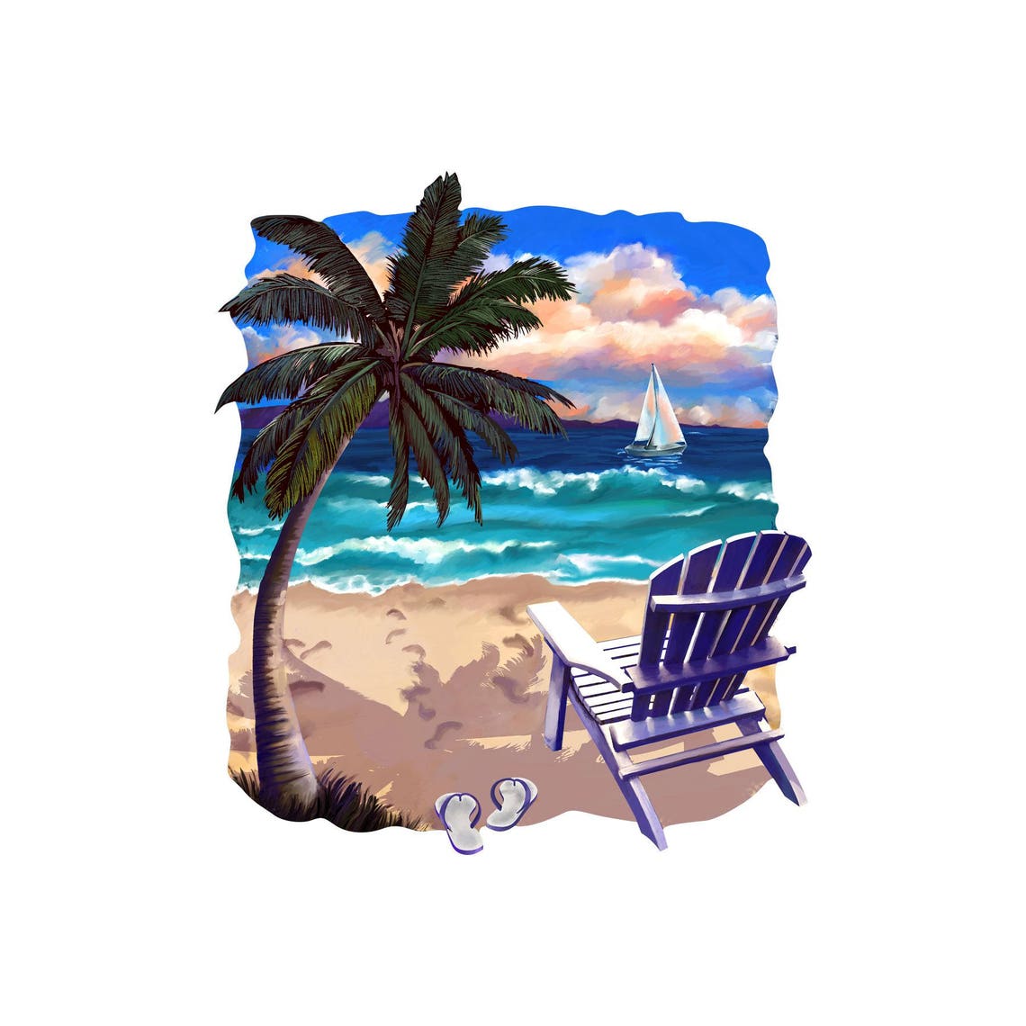 Beach Chair and Palm Tree Decal Full Color Sticker Summer Etsy