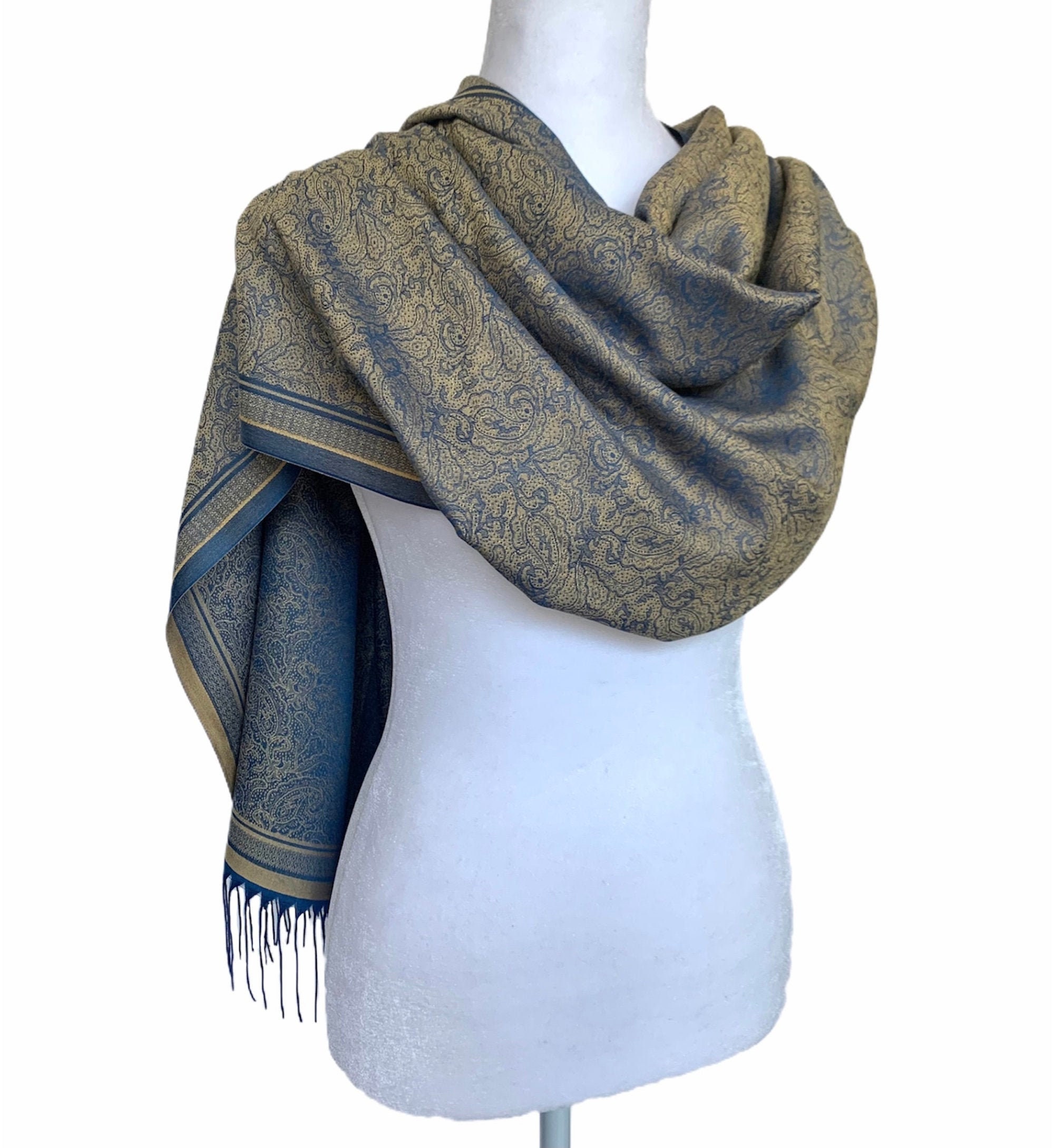 Navy Blue and Gold Silk Shawl Women's Wrap Bridesmaid Etsy