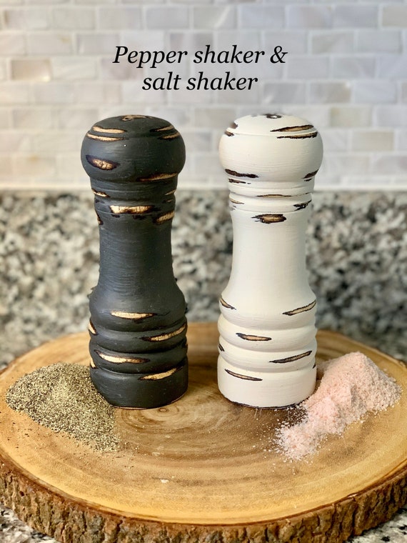 Farmhouse Rustic Distressed 6 Salt Shaker & Pepper Mill Shakers