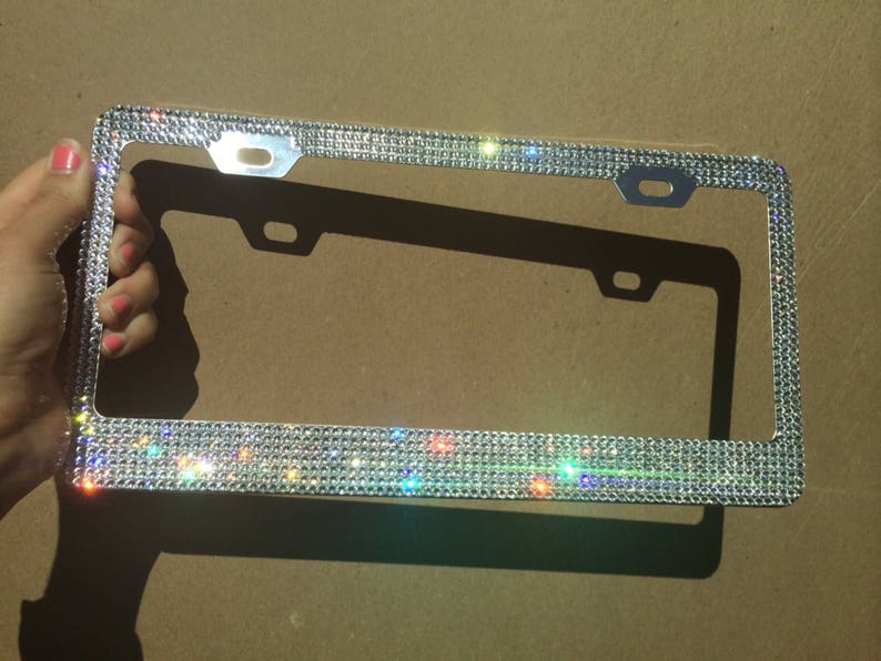 Swarovski Crystal Bling License Plate Frame 6 Row Rhinstones Crystals