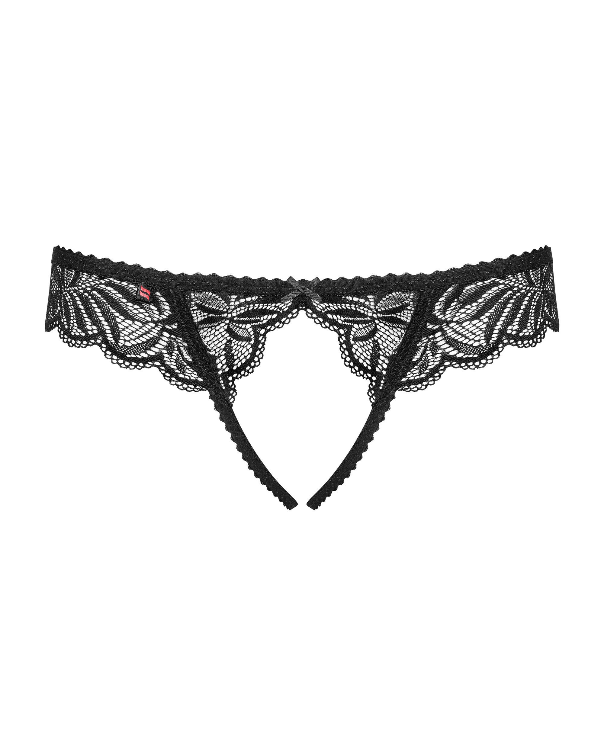 Contica Black Crotchless Thong Open Crotch Ouvert Panties See Through G