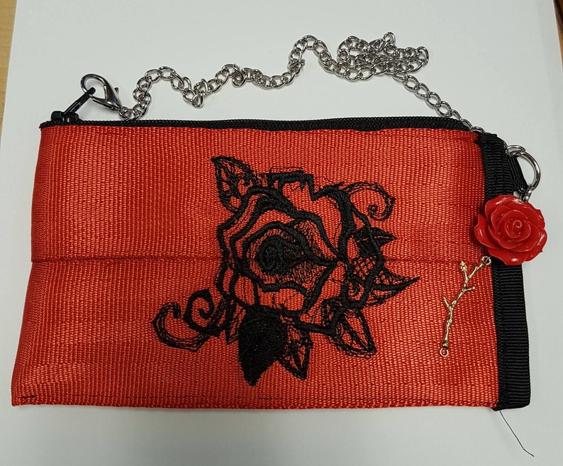 Handmade rose seatbelt webbing coin purse.