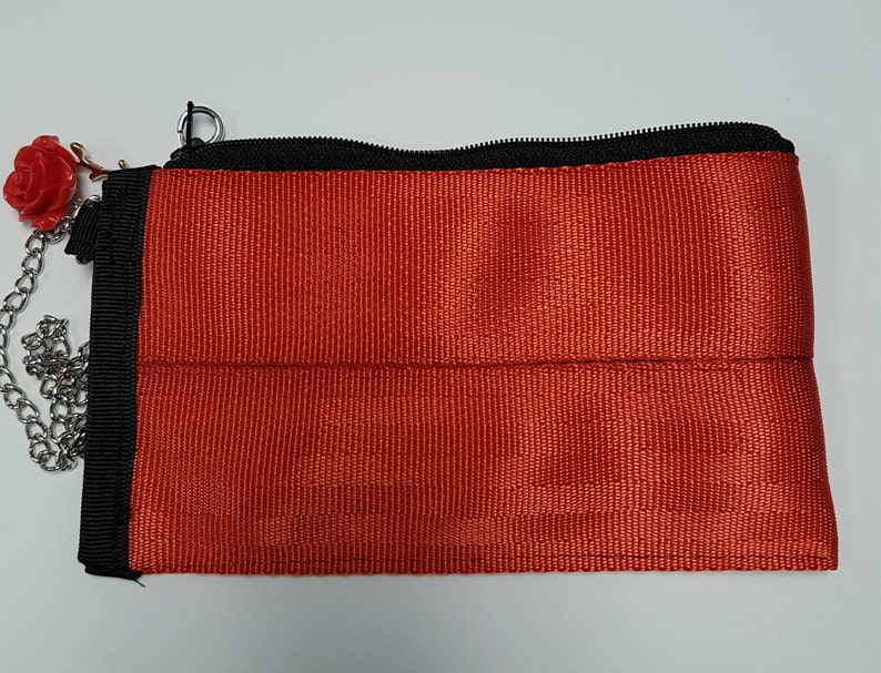 Handmade rose seatbelt webbing coin purse.