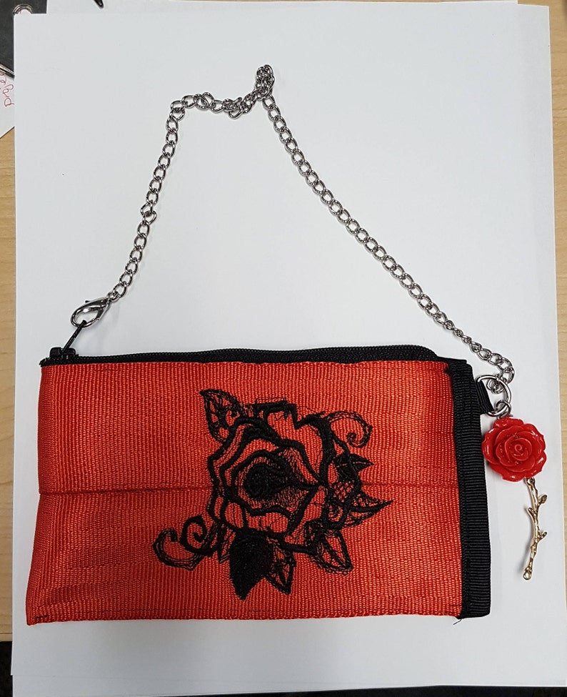 Handmade rose seatbelt webbing coin purse.