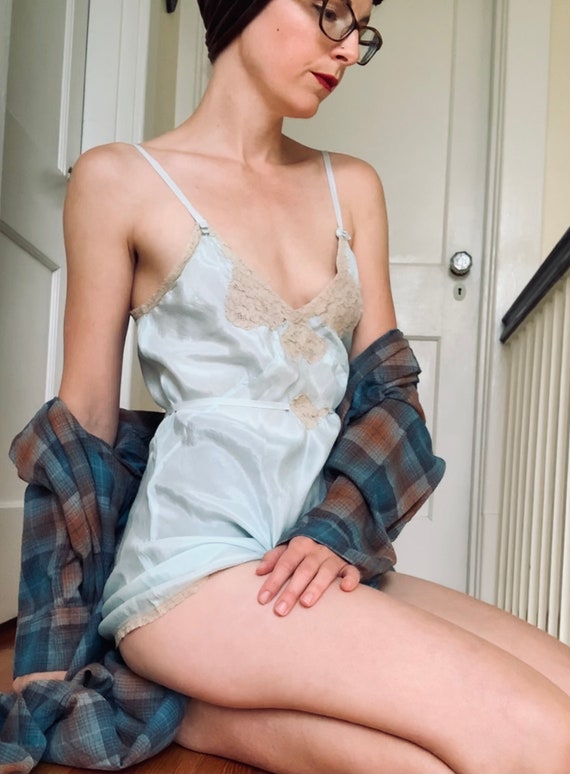 1920s Blue Silk and Lace Teddy Step In