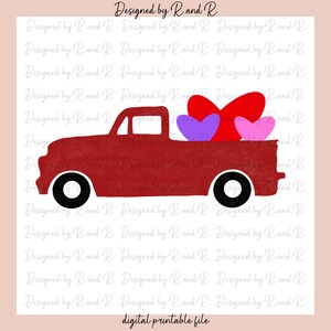 Red Truck with Hearts Printable Design Perfect For Sublimation From Designed By R And R