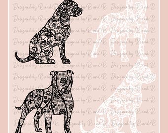 Lace Pitbull in White and Black PNG and SVG From Designed By R And R