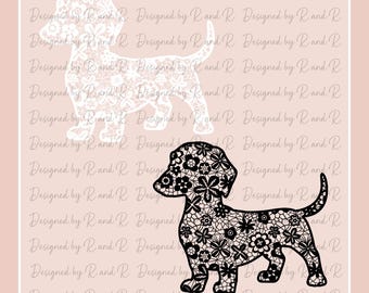 Lace Dachshund in White and Black PNG From Designed By R And R