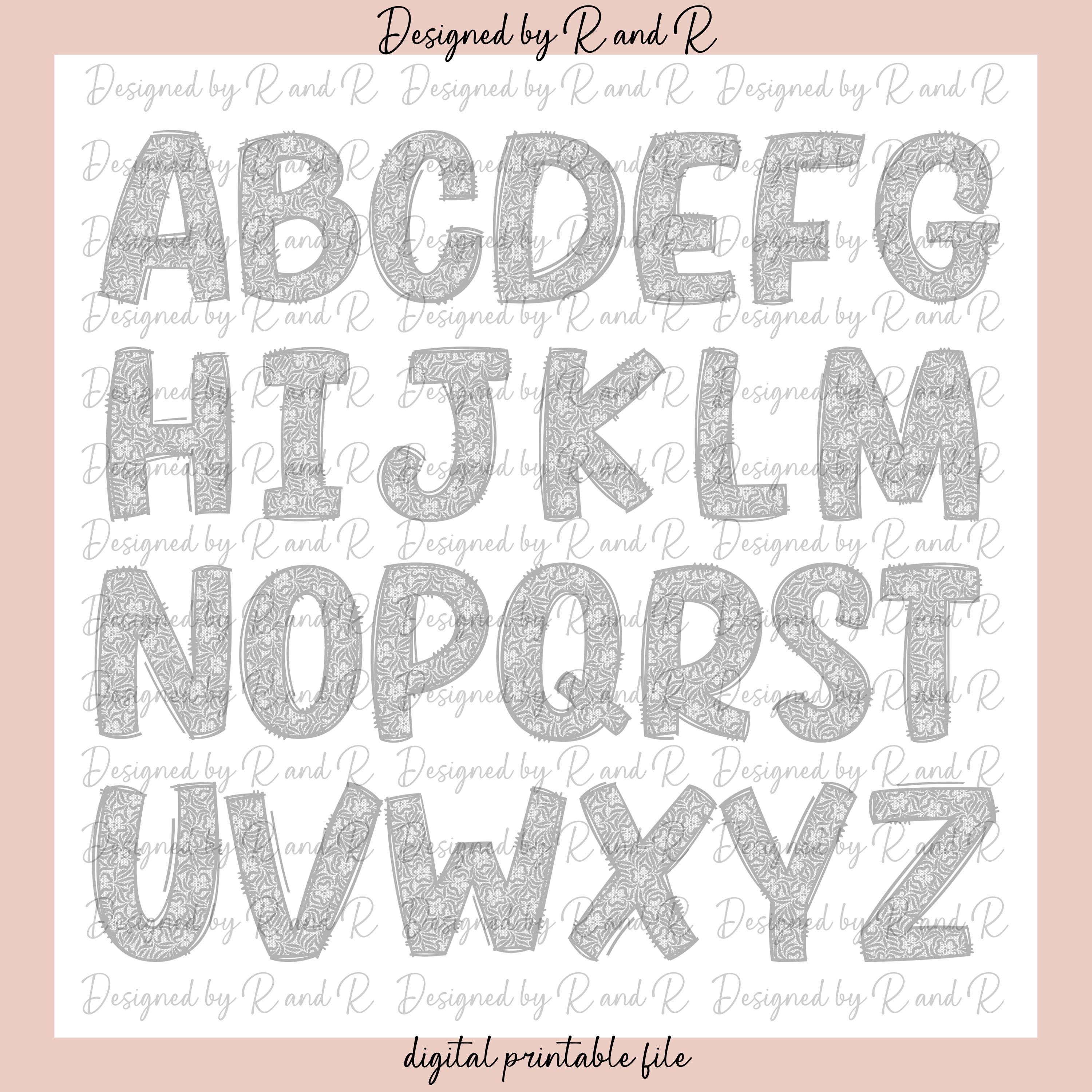 Grey Lace Doodle Letters PNG From Designed by R and R - Etsy