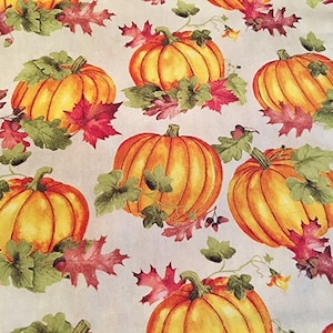 Pumpkin & Fall Leaves Fabric: Thanksgiving Harvest by Wilmington Fabrics