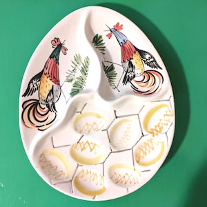 vintage deviled egg platter: hand-painted ceramic | made in Italy | 1950s