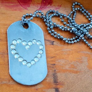 vintage silver heart necklace | dog tag heart necklace | valentines day | tomboy jewelry | army id tag style | punk heart | rocker jewelry |