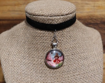 Gargantilla Mini Monster con diseño de flor de cerezo, collar con medallón de cristal, accesorio de estilo japonés.