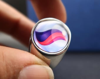Anel de Gengarite Mega Stone • Anel de Gema para Cosplay Masculino • Anel Hipoalergênico de Aço Inoxidável • Acessório Personalizado para Gamers • Presente para Ele