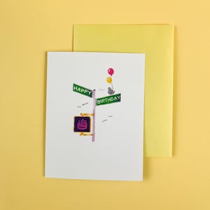 Tarjeta de felicitación de signo de feliz cumpleaños // Tarjeta de feliz cumpleaños de Nueva York // Tarjeta de BDAY temática de Nueva York