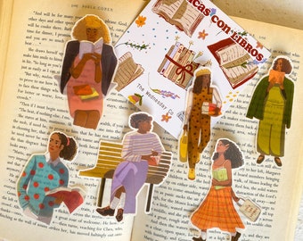Chicas con Libros // Book stickers // Book Readers // Book Club Stickers// Washi Stickers