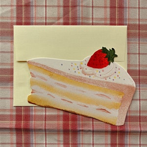 Carte de correspondance Bizcochito Cake//Carte vierge en forme de gâteau découpé//Carte Shortcake aux fraises//Carte de gâteau HBD