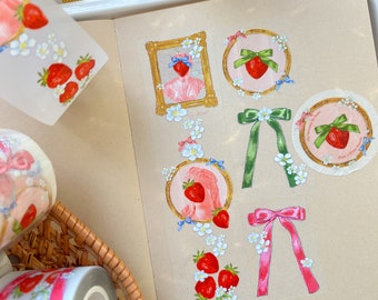 Fresas y Cintas Coquette PET Tape // Coquette Pink Strawberry PET Tape // Cute PET Tape