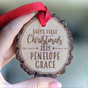 Baby's First Christmas 2023 Ornament Custom Wood Slice, Personalized Christmas Ornament, Rustic ornament, New baby, shower, baby girl, boy