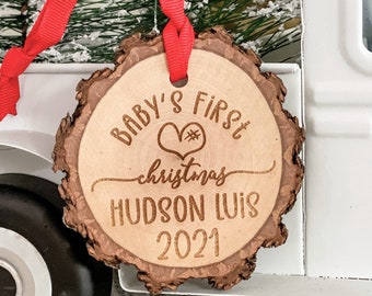 Baby's First Christmas 2024 Ornament, Custom Wood Slice, Personalized Christmas Ornament, Rustic ornament, New baby, baby shower