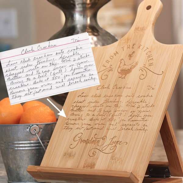 HANDWRITTEN recipe engraved Kitchen Stand, Personalized cookbook iPad Tablet Holder, Memorial gift, Grandma's recipe, Wedding, Custom