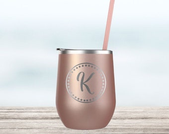Monogram Wine Tumbler: Personalized Stainless Steel Cocktail Cup