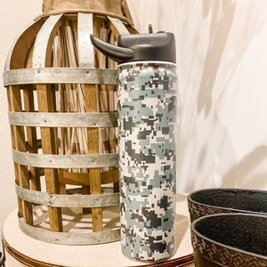 CAMO Personalized water bottle, custom tumbler, steel, engraved, 27 oz SIC cup, back to school, leak proof, straw