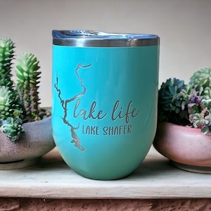 Gobelet carte de lac personnalisée | Verre à vin « Lake Life », tasse à cocktail personnalisée personnalisée, tasse isolée en acier inoxydable pour les vacances au bord du lac