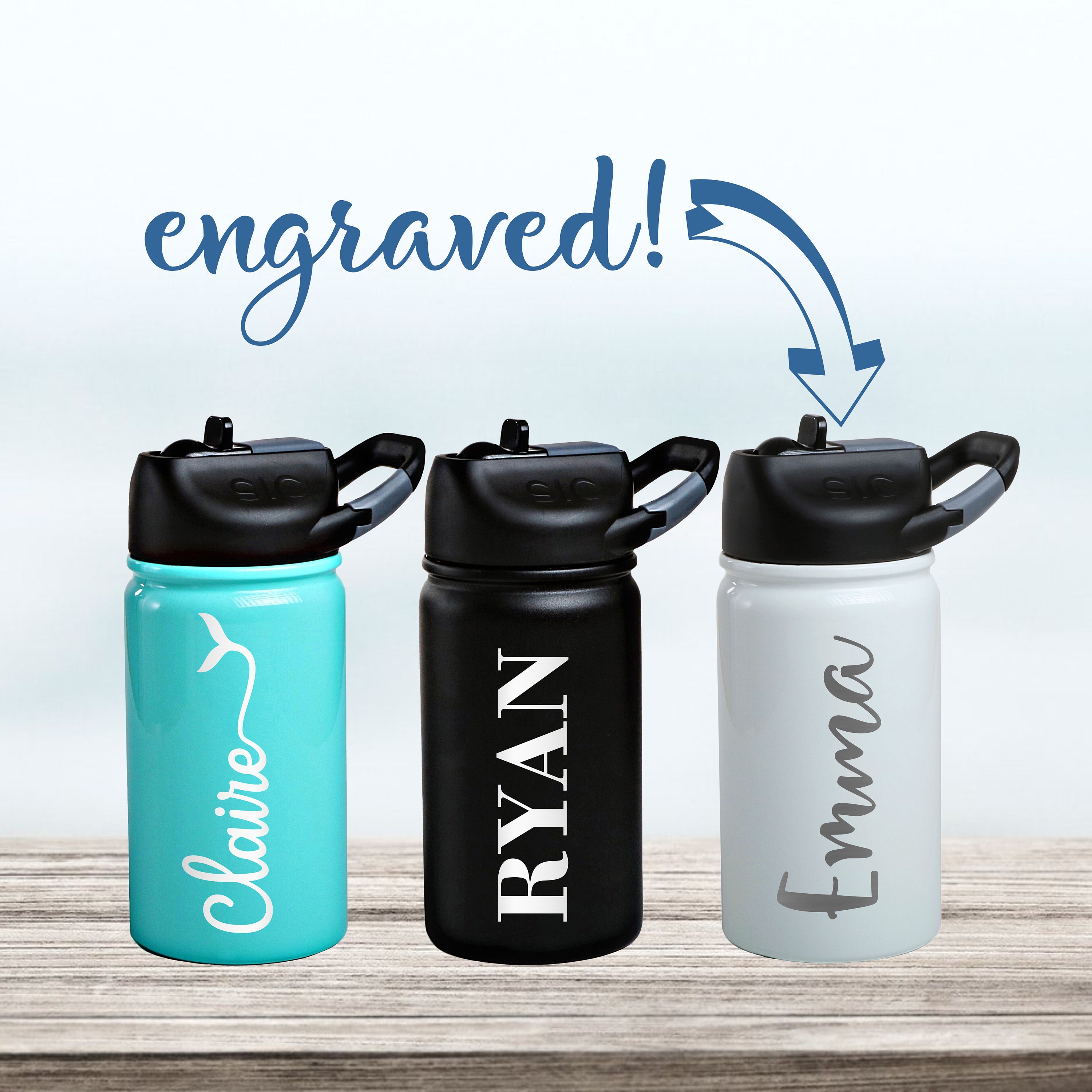 Kids personalized water bottle, custom tumbler, stainless steel, lase…
