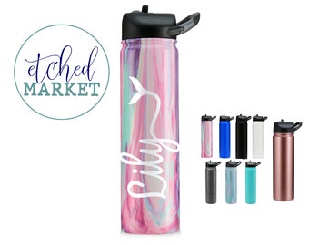 Custom Water Bottle gift kids personalized tumbler, stainless steel, engraved SIC cup team sports, fits cup holder, straw lid Back to School