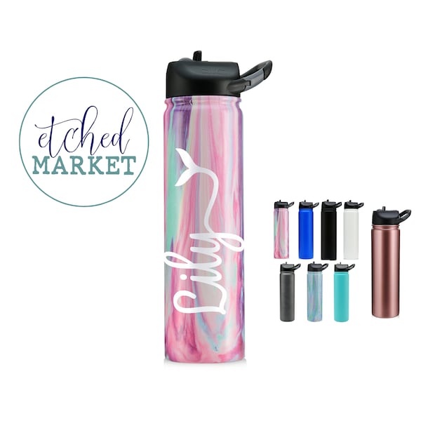 Custom Water Bottle gift kids personalized tumbler, stainless steel, engraved SIC cup team sports, fits cup holder, straw lid Back to School