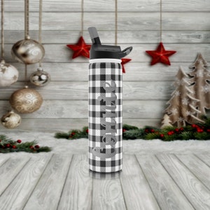 PLAID Personalized water bottle, custom tumbler, steel, engraved, 27 oz SIC cup, back to school, leak proof, straw