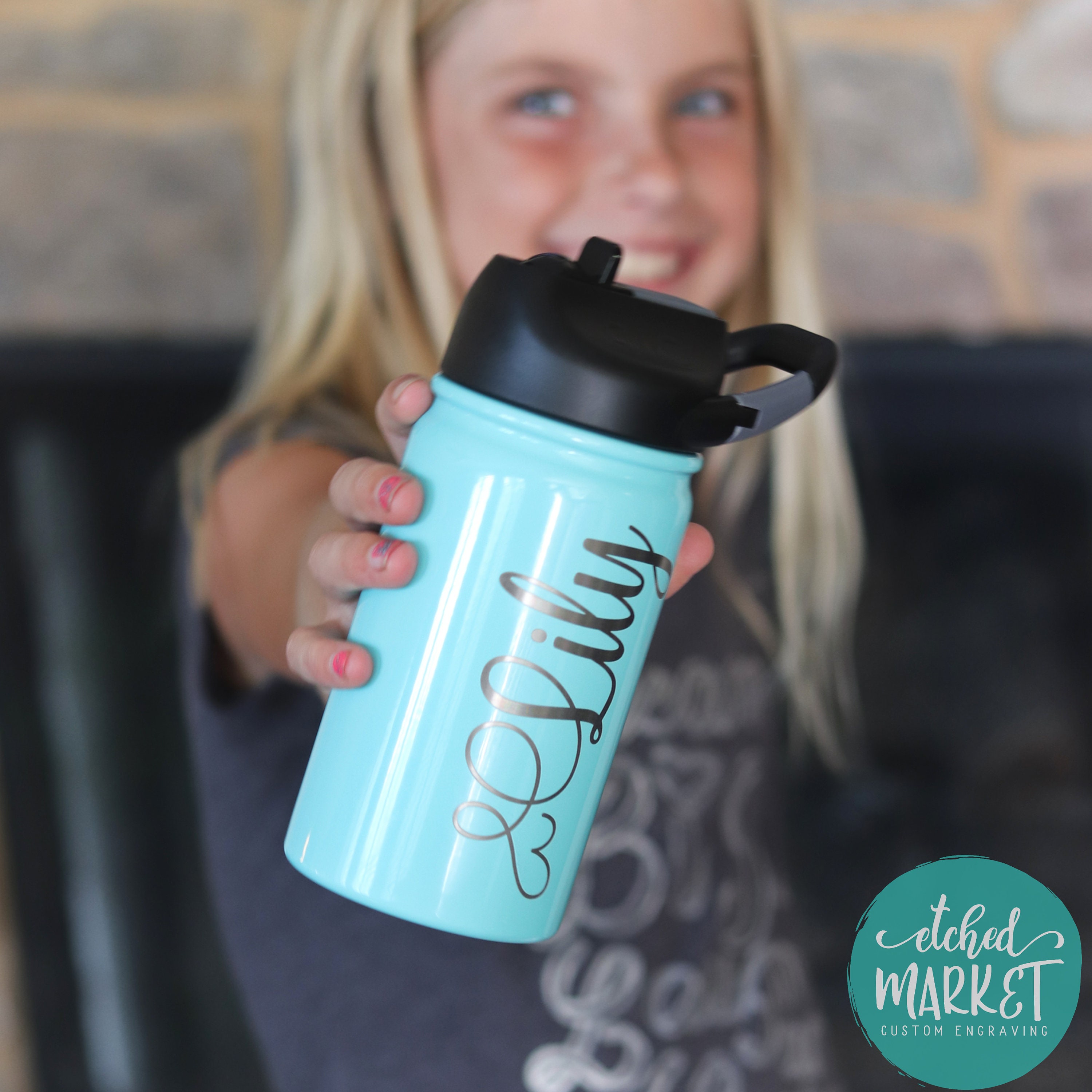 Laser engraved custom kid's water bottle, personalized tumbler, s…