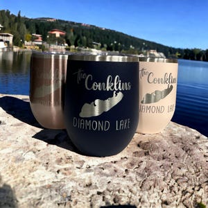 Custom Lake Map Tumbler | Lake Life "Lake" Wine glass, Custom Personalized cocktail cup, Insulated stainless steel cup lake cottage vacation image 4