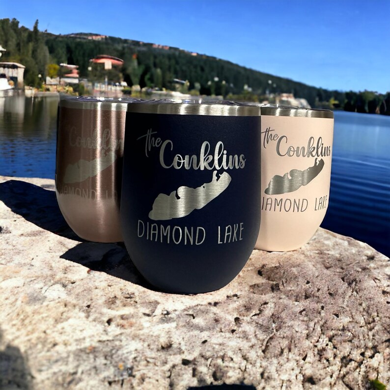 Custom Lake Map Tumbler | Lake Life "Lake" Wine glass, Custom Personalized cocktail cup, Insulated stainless steel cup lake cottage vacation image 4