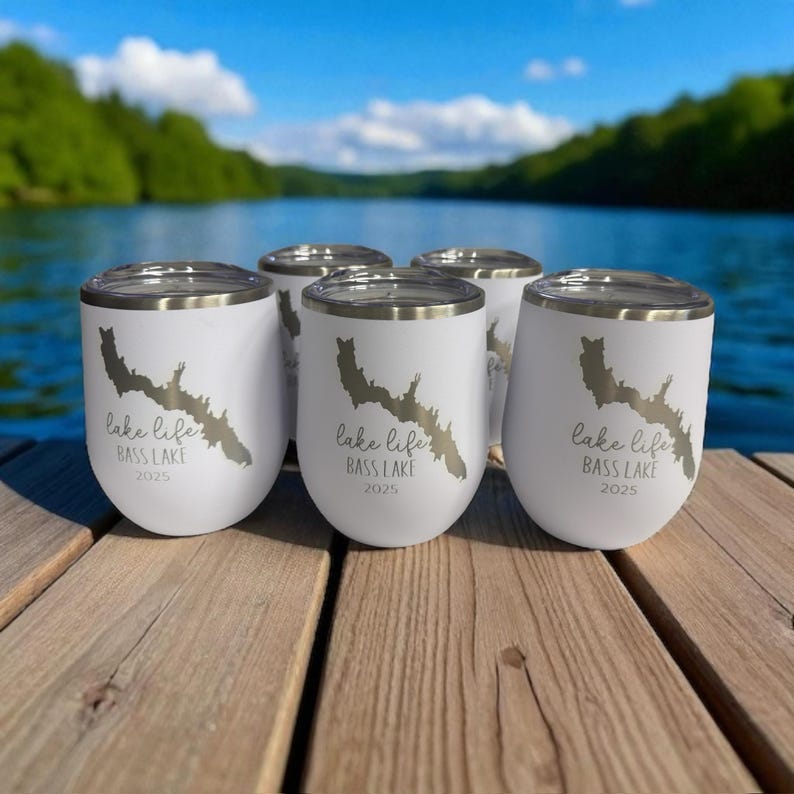 Custom Lake Map Tumbler | Lake Life "Lake" Wine glass, Custom Personalized cocktail cup, Insulated stainless steel cup lake cottage vacation image 2