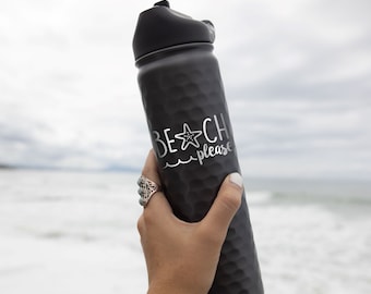 Beach Please Water Bottle: Personalized Stainless Steel Tumbler with Straw