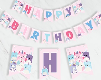Birthday Banner Birthday Decoration, Girls Birthday, Squishy Party Banners