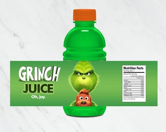 Grinch Juice Bottle Labels – Christmas Party, DIY (Digital Download)