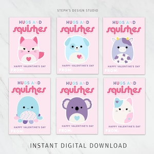 Kinder Valentinstag | SOFORTIGER DOWNLOAD | Valentinstag Karten | Squish Valentinskarten | Druckbare Karten zum Valentinstag